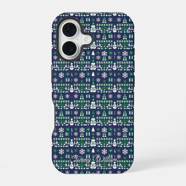 cute ugly christmas sweater pattern iPhone 16 case (Back)