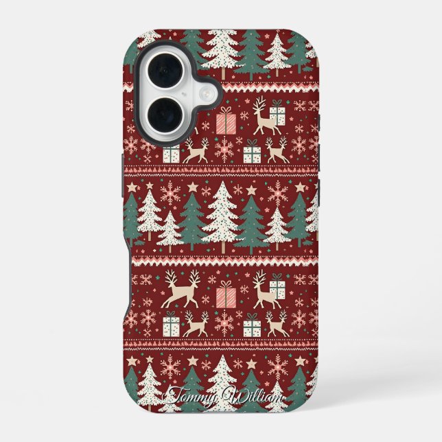 cute ugly christmas sweater pattern iPhone 16 case (Back)