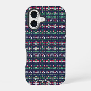 cute ugly christmas sweater pattern iPhone 16 case
