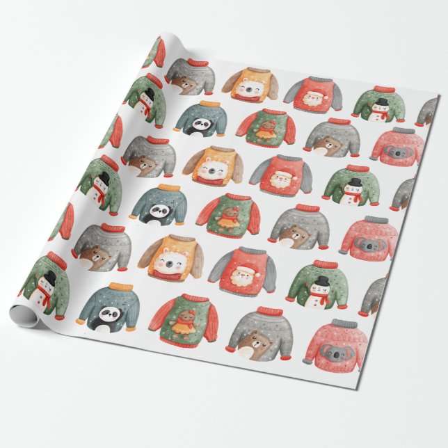Cute Ugly Sweater Christmas Holiday Party Wrapping Paper (Unrolled)