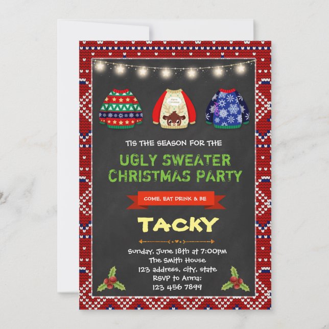 Cute ugly sweater christmas party invitation (Front)