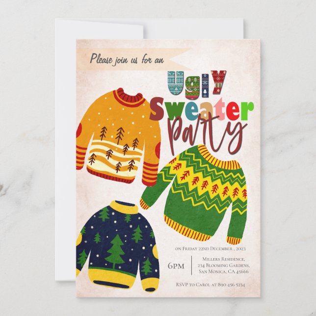 Cute Ugly Sweater Christmas Party Invitation (Front)