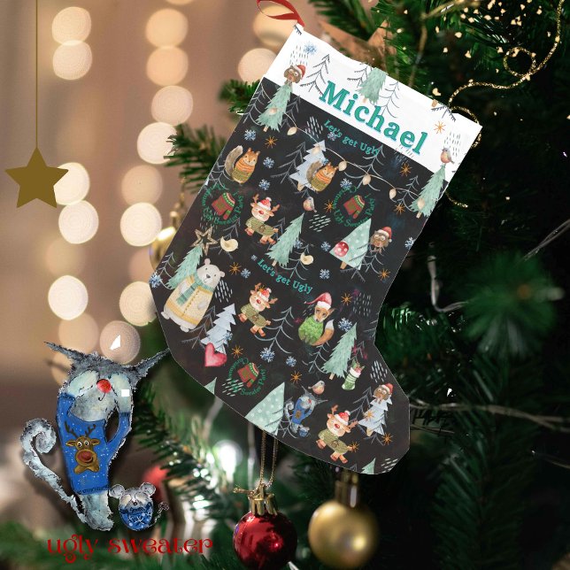 Cute Ugly Sweater Christmas Party  Small Christmas Stocking (Cute Ugly Sweater Christmas Party Small Christmas Stocking (Front (Hanging)))