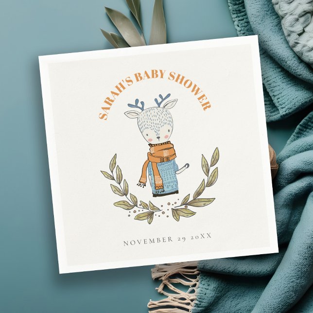 Cute Ugly Sweater Leaf Winter Reindeer Baby Shower Napkin (Creator Uploaded)
