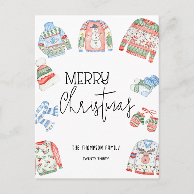 Cute Ugly Sweater Merry Christmas Holiday Postcard (Front)