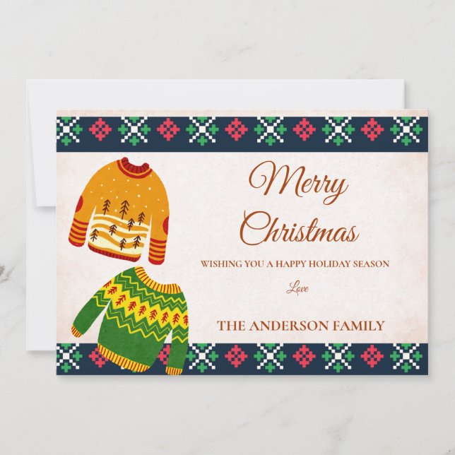Cute Ugly Sweater Pattern Holiday Merry Christmas  Card (Front)