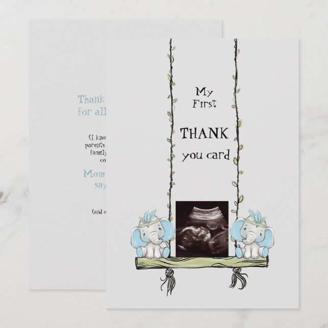Cute Ultrasound Thanks Elephant Swinging Thank You Card (Front/Back)