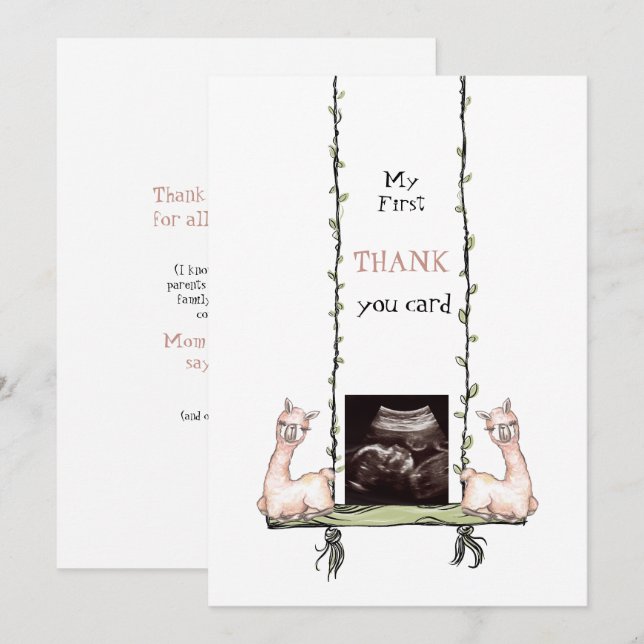 Cute Ultrasound Thanks Llamas Swinging  Thank You Card (Front/Back)