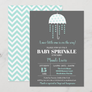 Cute Umbrella Turquoise Sprinkle or Baby Shower Invitation