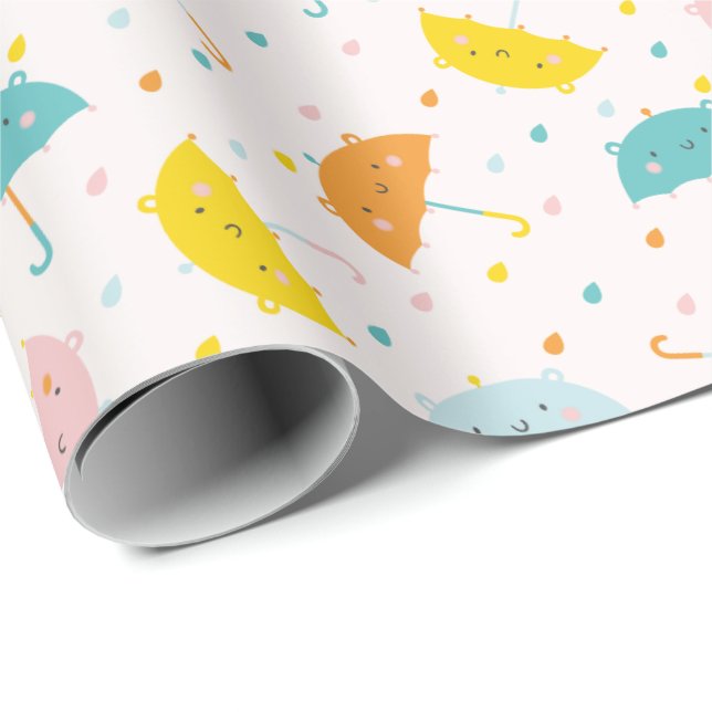Cute Umbrellas and raindrops Wrapping Paper (Roll Corner)