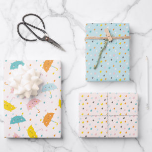 Cute Umbrellas and raindrops Wrapping Paper Sheet