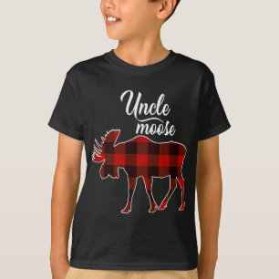 Cute Uncle Moose- Red Plaid Christmas Matching Paj T-Shirt