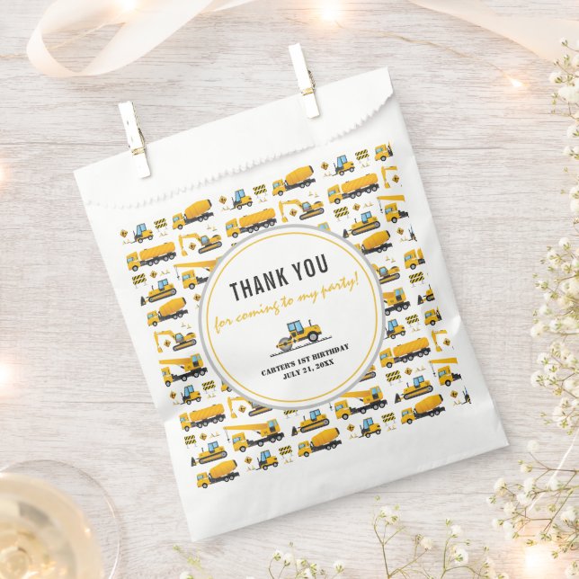 Cute Under Construction Dump Truck Birthday Party Favour Bags (Clipped)