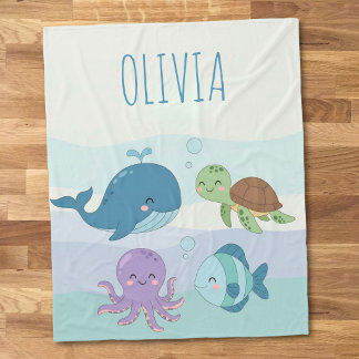 Cute Under the Sea Animal Friends   Fleece Blanket