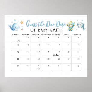Cute Under the Sea Baby Shower Due Date Poster
