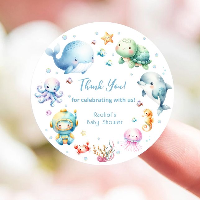 Cute Under the Sea Baby Shower Thank You Classic Round Sticker (Creator Uploaded)