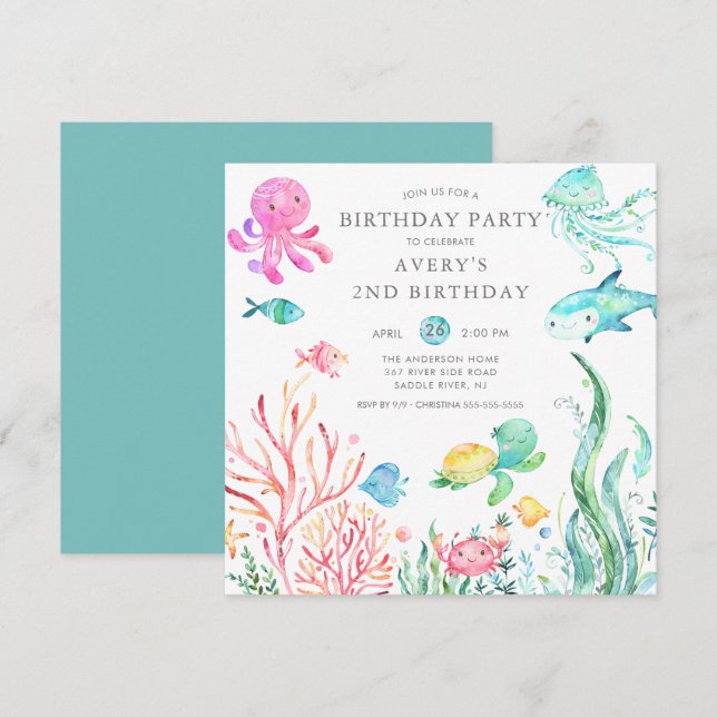 Cute Under the Sea Birthday  Invitation (Front/Back)