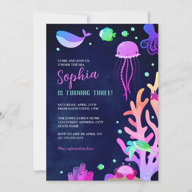 Cute Under the Sea Birthday Party  Invitation (Front)