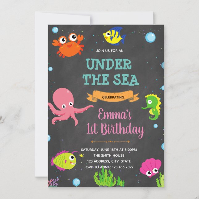 Cute under the sea birthday shower invitation (Front)