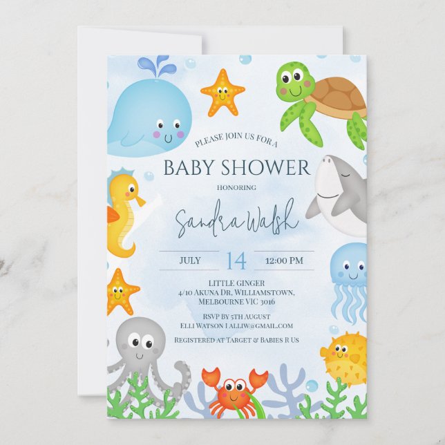 Cute Under The Sea Boys Baby Shower Invitation (Front)