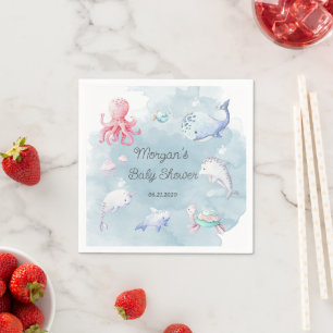 Cute Under the Sea Creatures Baby Shower Monogram Napkin
