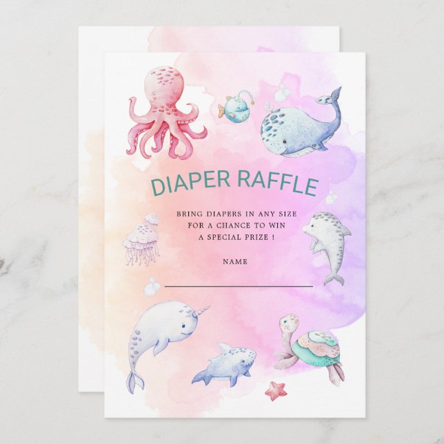 Cute Under the Sea Diaper Raffle Ticket Invitation (Front/Back)
