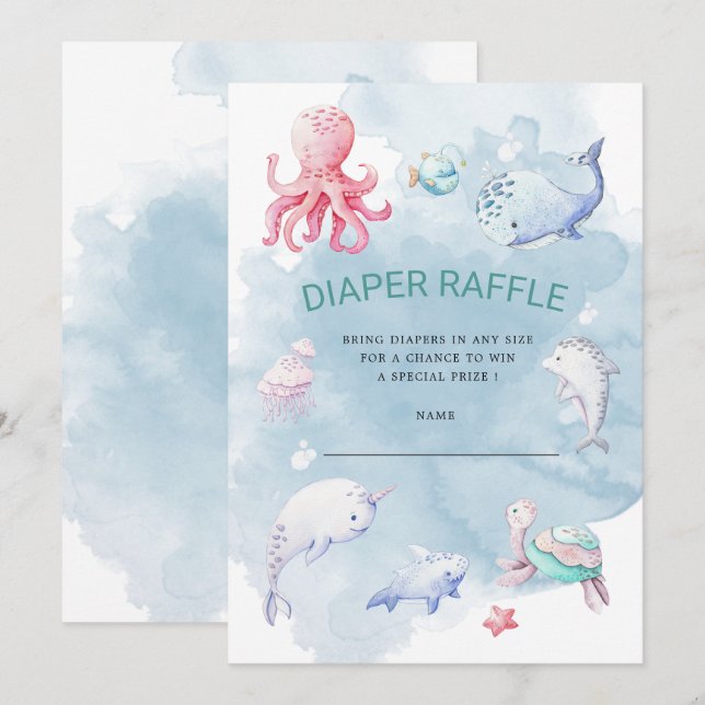 Cute Under the Sea Diaper Raffle Ticket Invitation (Front/Back)