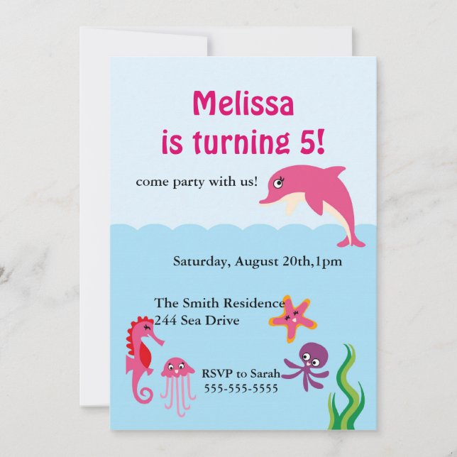 Cute Under the Sea Dolphin Birthday Party Invite (Front)