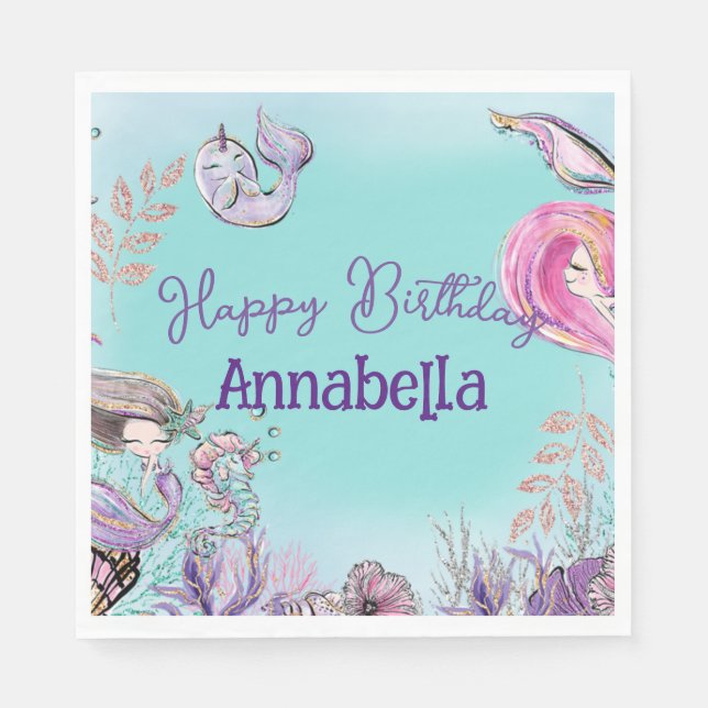 Cute Under the Sea Enchanted Mermaids Napkin (Front)