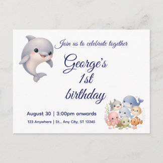 Cute Under the Sea First birthday invitation Postcard