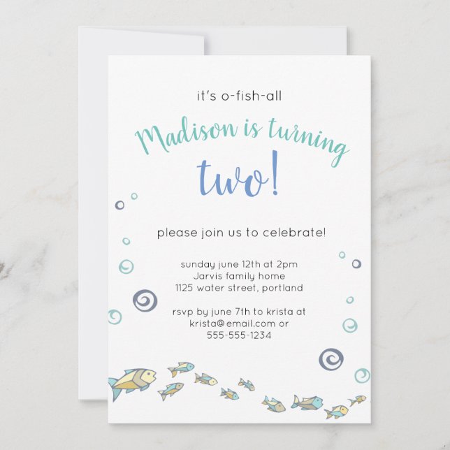Cute Under The Sea Fish Birthday Invitation (Front)