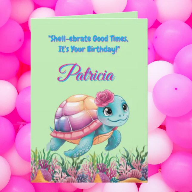 Cute Under The Sea Floral Sea Turtle Birthday  Card (Creator Uploaded)