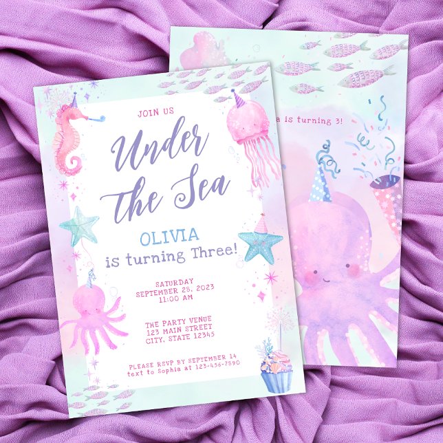 Cute Under the Sea Girl's 3rd Birthday Invitation (Creator Uploaded)