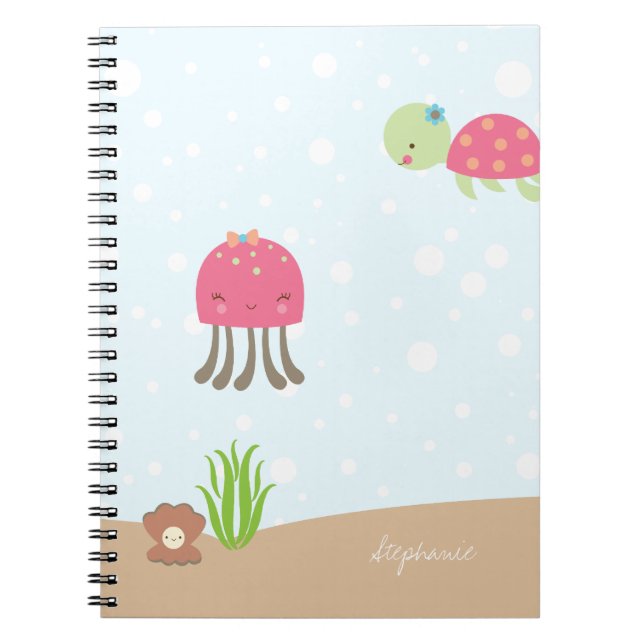 Cute under the Sea girls personalised notebook (Front)
