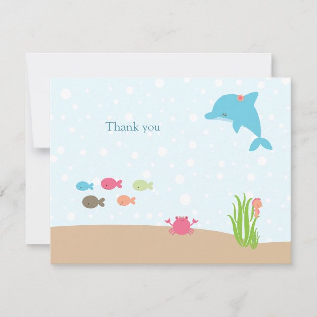 Cute under the Sea girls thank you card (Front)