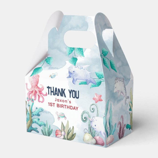 Cute Under the Sea Kids Birthday Thank You Favour Box (Front Side)