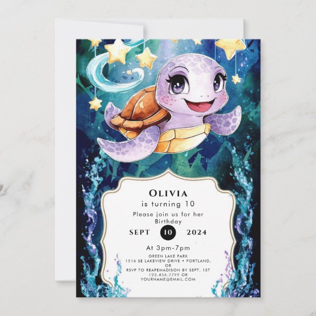 Cute Under the Sea Kids' Turtle Birthday Invitation (Front)