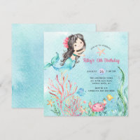 Cute Under the Sea Mermaid Birthday Invitation