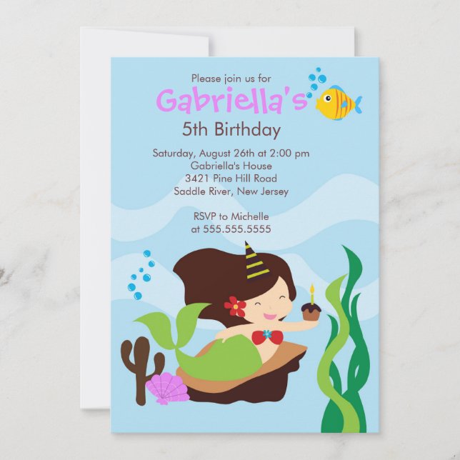 Cute Under the Sea Mermaid Birthday Party Invitation (Front)