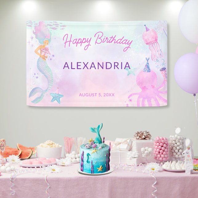 Cute Under the Sea Mermaid Happy Birthday Banner (Creator Uploaded)