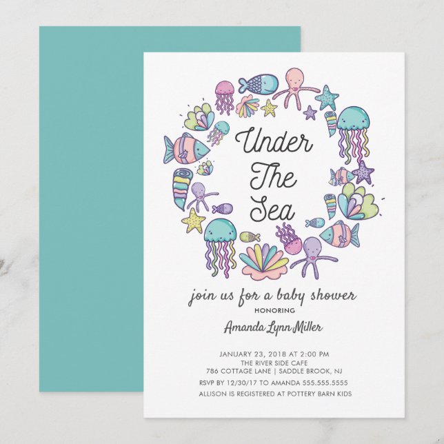 Cute Under the Sea Ocean Baby Shower Invitation (Front/Back)