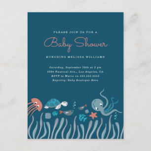 Cute Under The Sea Ocean Critters Baby Shower Invitation Postcard