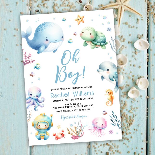 Cute Under the Sea Oh Boy Baby Shower Invitation (Creator Uploaded)