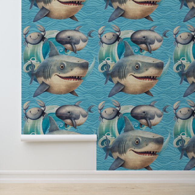 Cute under the sea shark whale crab ocean kids  wallpaper (Application)