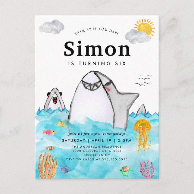 Cute Under the Sea Swimming Shark Ocean Birthday Postcard (Front)