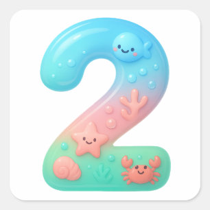 Cute Under The Sea Theme Cartoon Number 2 Square Sticker