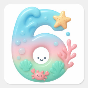 Cute Under The Sea Theme Cartoon Number 6 Square Sticker
