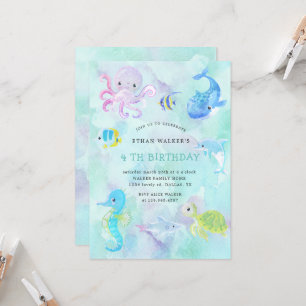 Cute Under the Sea Watercolor Birthday Invitation