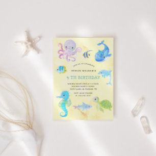 Cute Under the Sea Watercolor Birthday Invitation