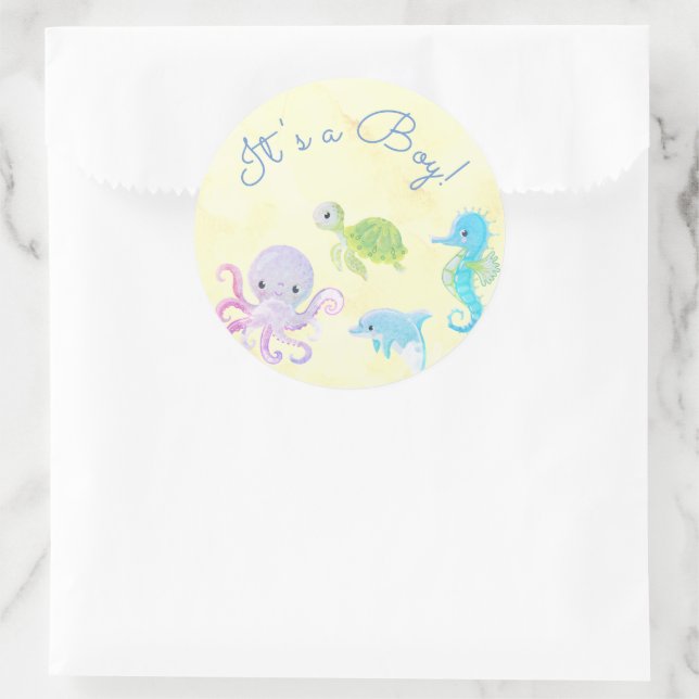 Cute Under the Sea Watercolor It's a Boy Sticker (Bag)